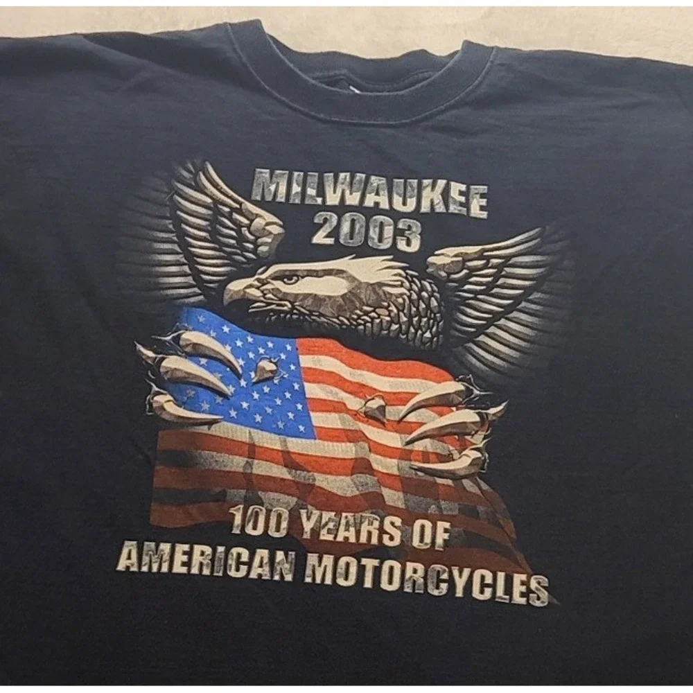 Vintage Milwaukee 2003 100 Years of American Motor Men's T-Shirt 2XL Navy Blue